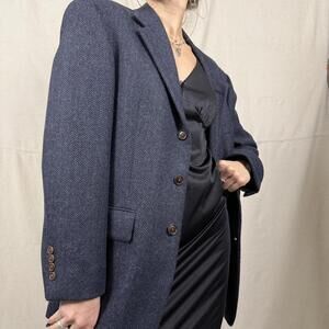 Vintage Nautica pinstripe oversized blazer dark charcoal blue minimalist